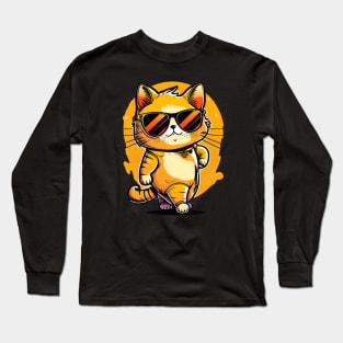 Cute ginger cat wearing sunglasses Long Sleeve T-Shirt